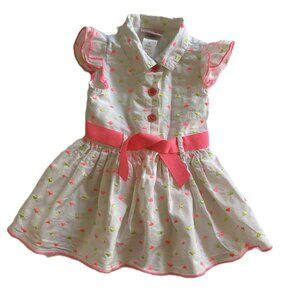 Little Lass  Dress Size 2T  Cotton Embroidered  Ruffle Cap Sleeve Flower Buttons